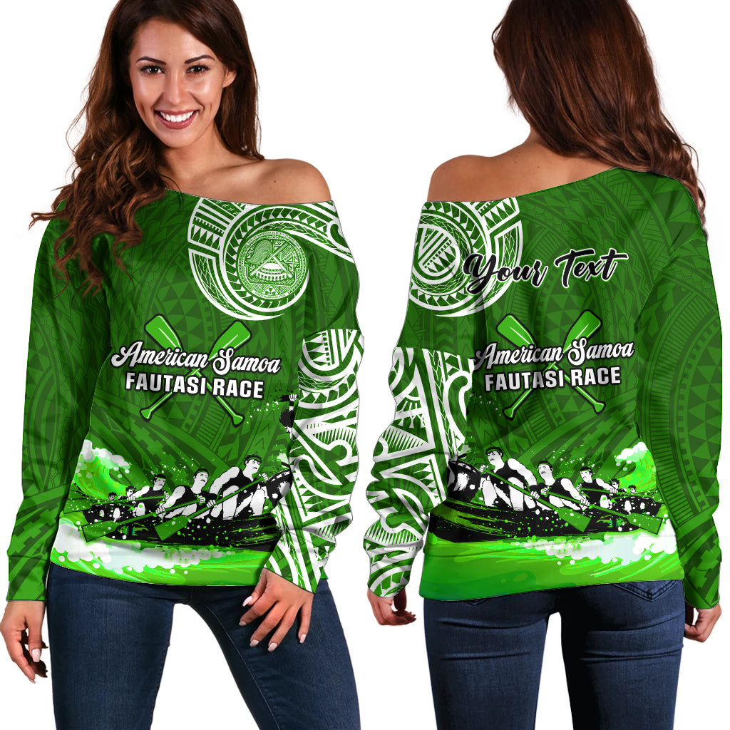 (Custom Personalised) American Samoa Off Shoulder Sweater Fautasi Race Samoan Pattern Ver.02