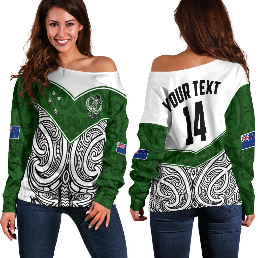 (Custom Text And Number) New Zealand Silver Fern Rugby Off Shoulder Sweater Maori Pacific