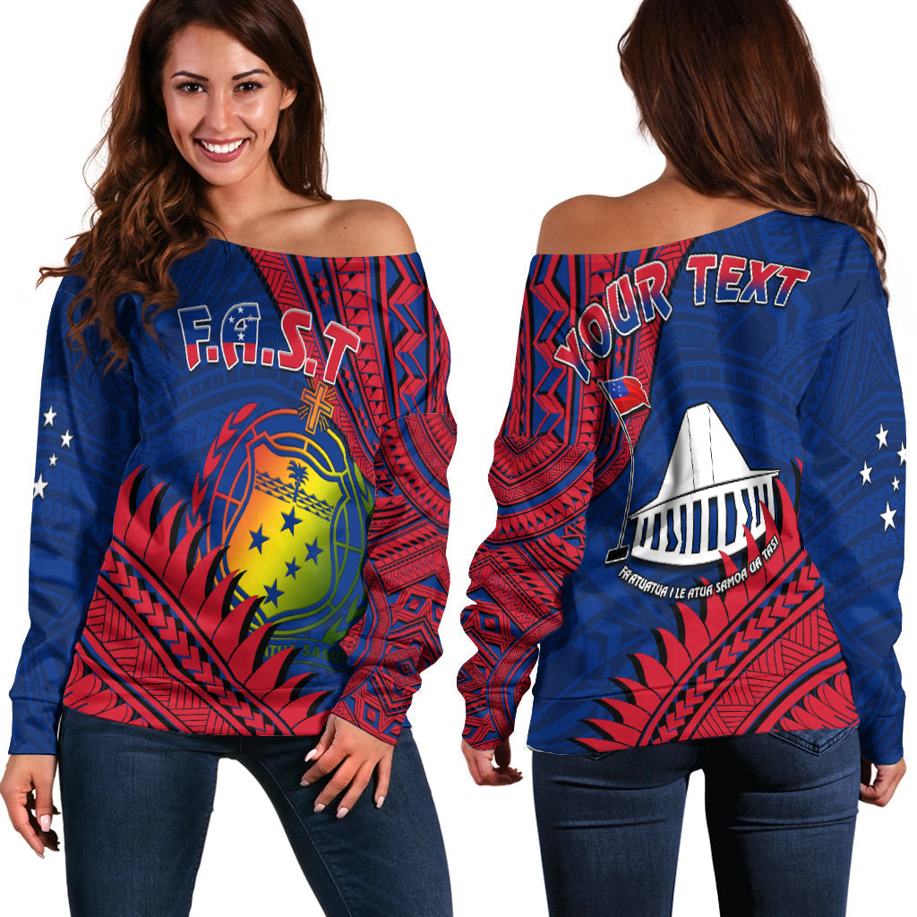 (Custom Personalised) F.A.S.T Samoa Off Shoulder Sweater Samoan Coat Of Arms Polynesian Pattern