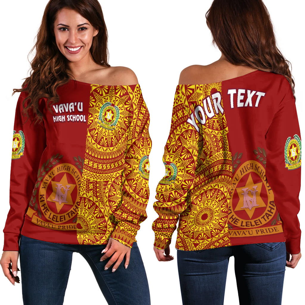(Custom Personalised) Tonga Vavau High School Off Shoulder Sweater Tongan Ngatu Pattern