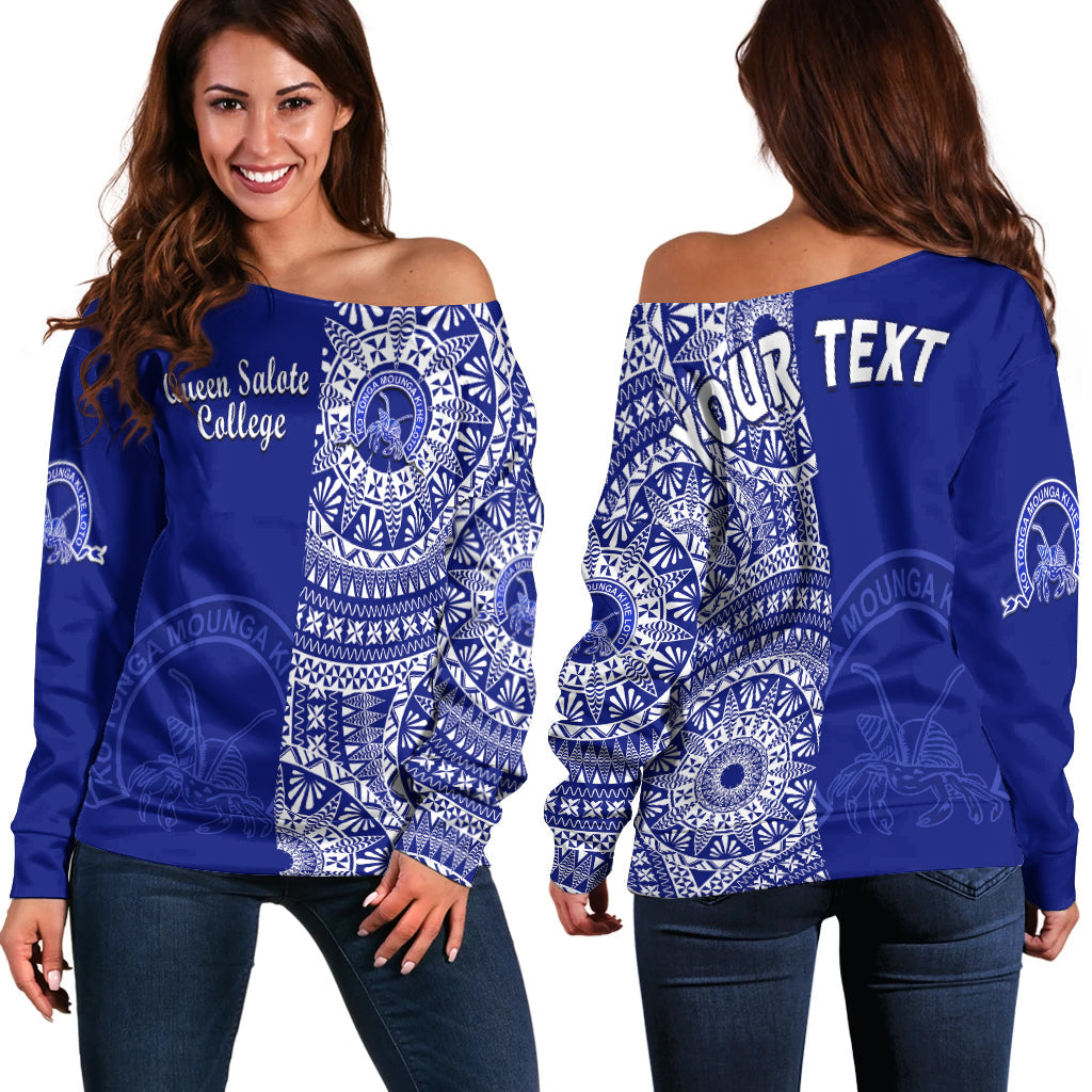 (Custom Personalised) Queen Salote Tonga College Off Shoulder Sweater Tongan Ngatu Pattern
