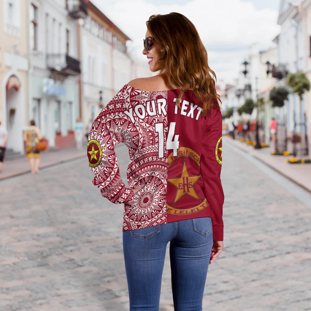 (Custom Text And Number) Tonga Eua High School Off Shoulder Sweater Class Of Year Tongan Ngatu Pattern