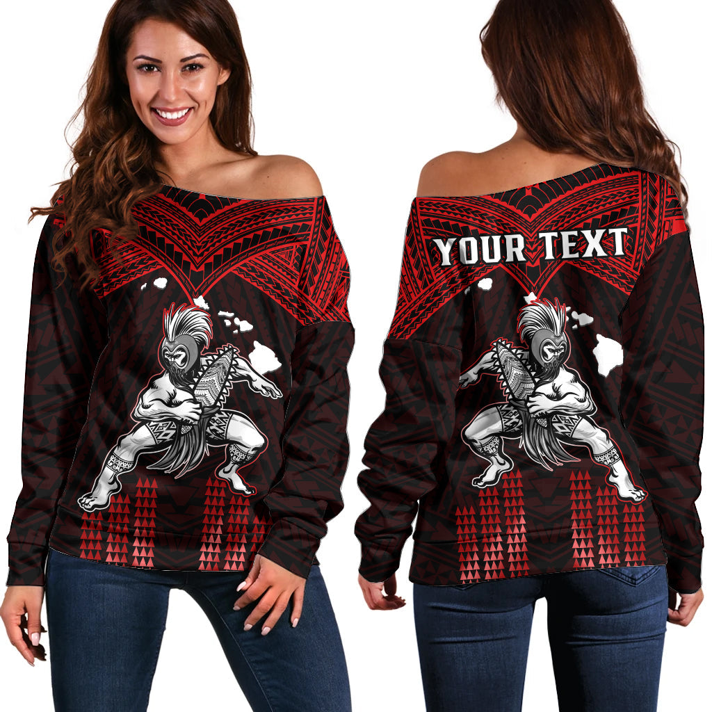 (Custom Personalised) Hawaii Off Shoulder Sweater Hawaiian Warrior With Weapon Polynesian Ver.05