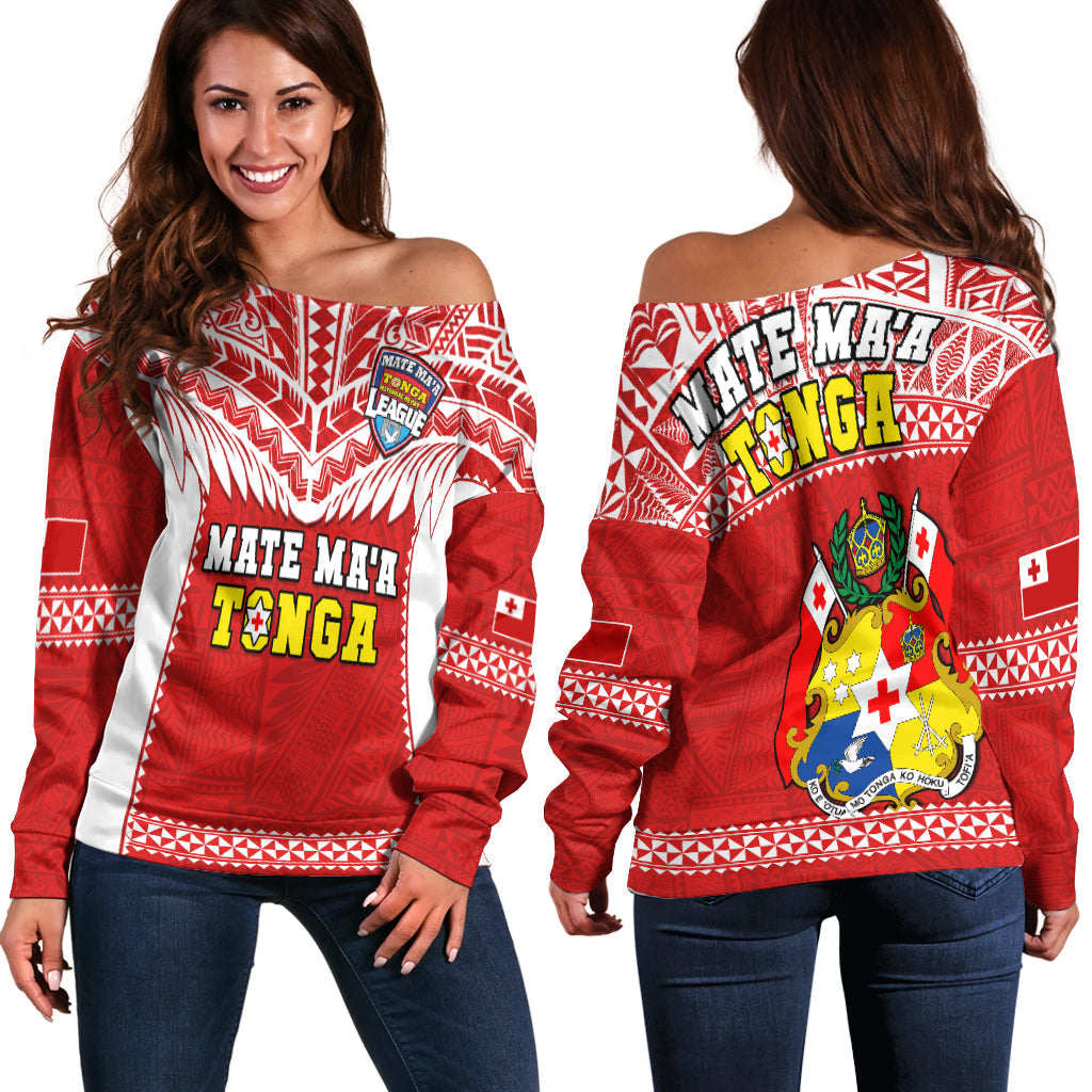 Tonga Rugby Off Shoulder Sweater Mate Maa Tonga Pacific Ngatu White