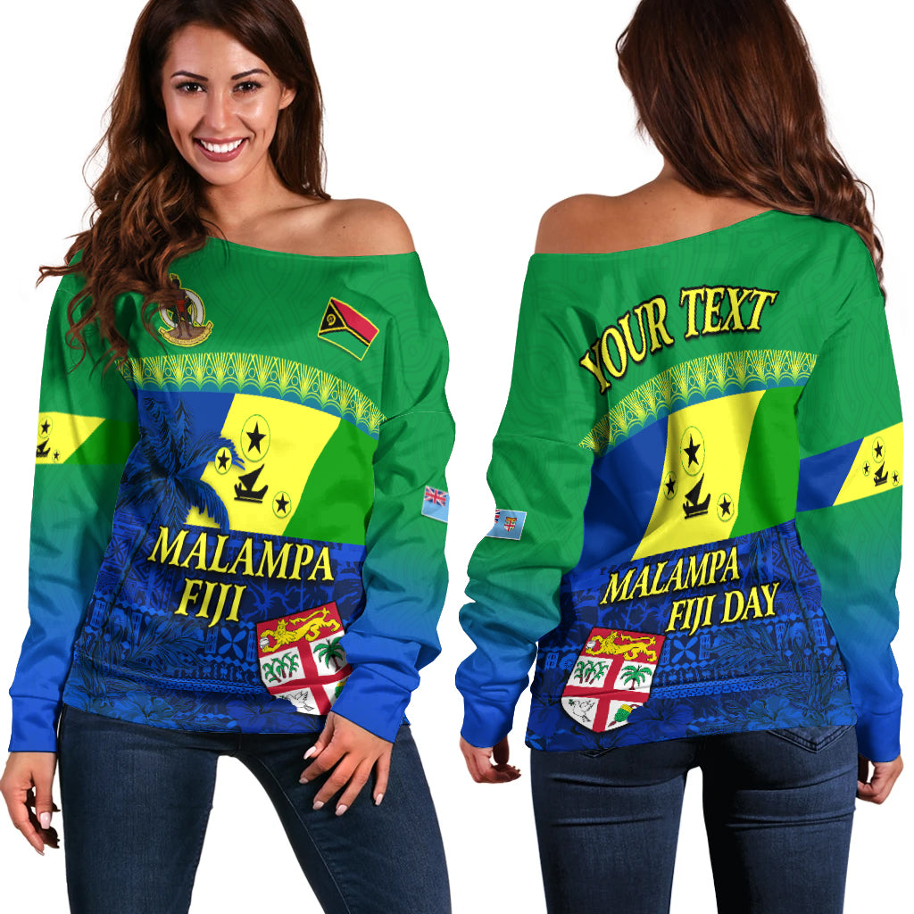 (Custom Personalised) Malampa Fiji Day Off Shoulder Sweater Vanuatu Polynesia mix Flowers