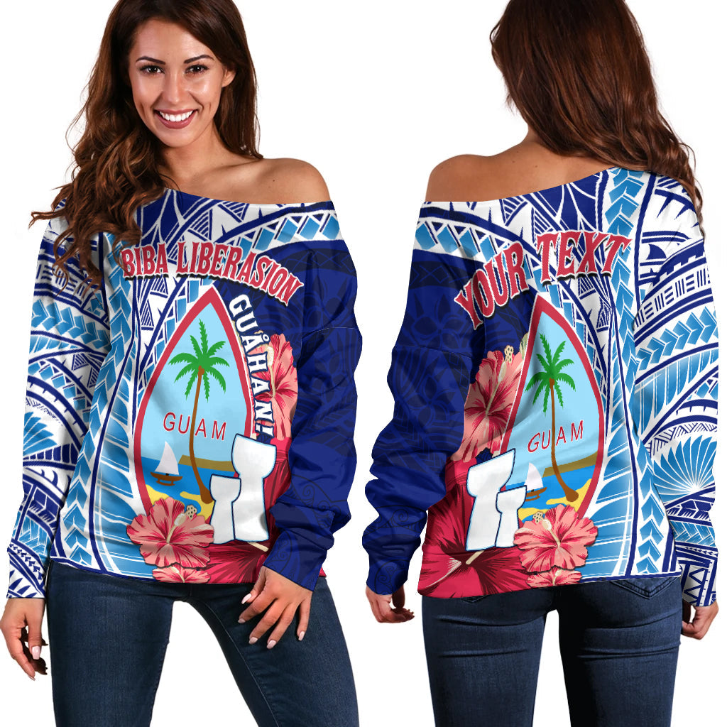 (Custom Personalised) Guam Chamorro Off Shoulder Sweater Happy Liberation Day Latte Stone