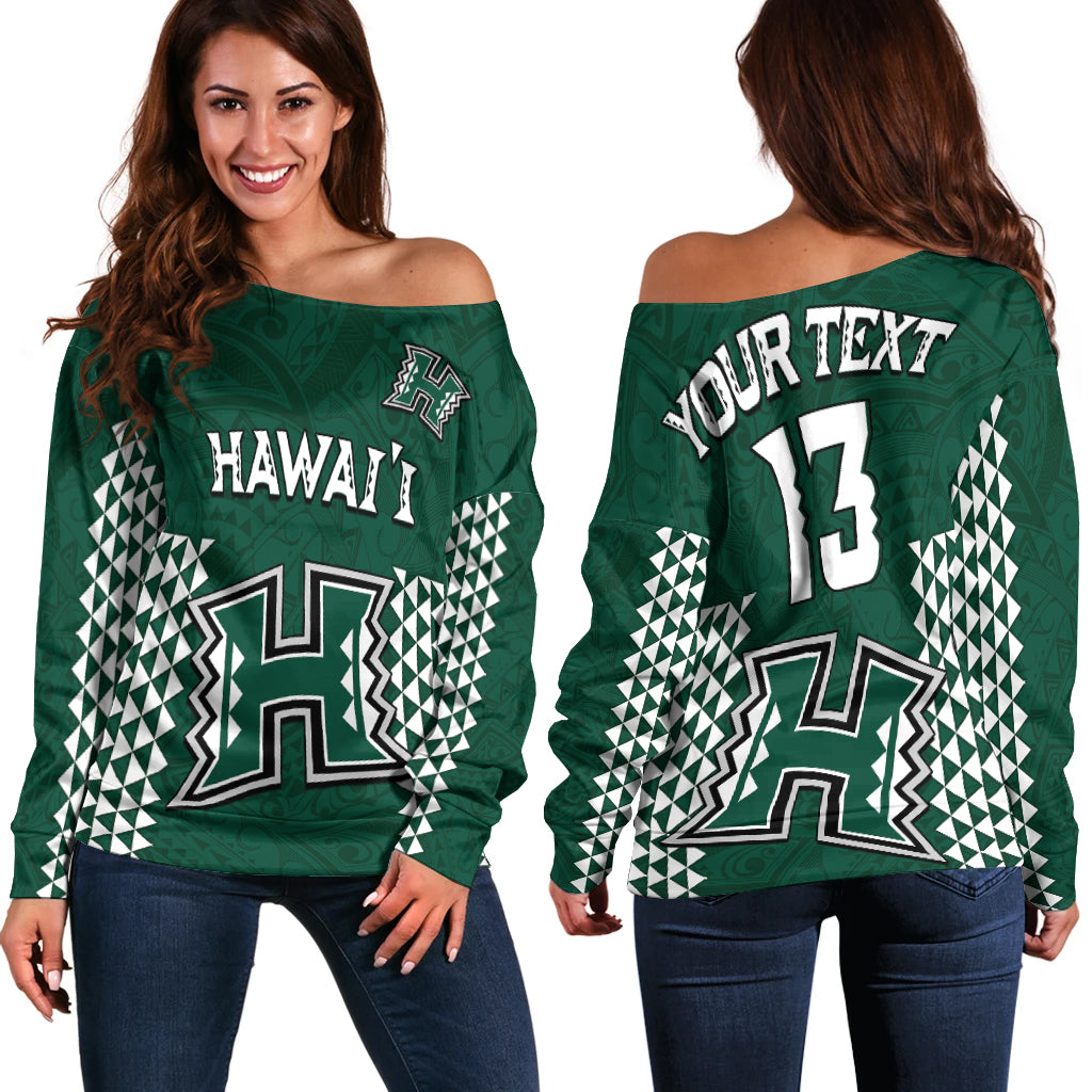 (Custom Text and Number) Hawaii Football Off Shoulder Sweater Kakau Warrior Be Stronger