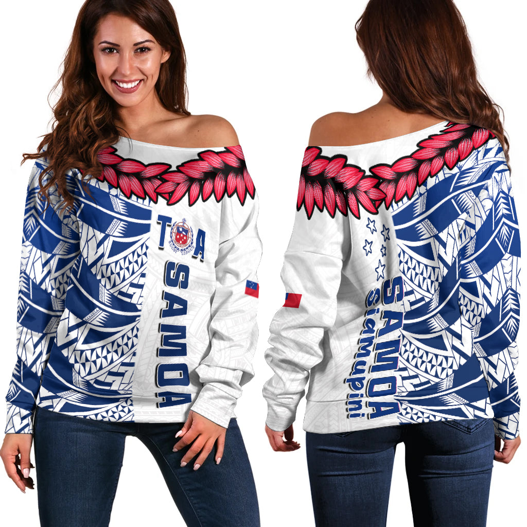 Toa Samoa Rugby Off Shoulder Sweater Siamupini Ula Fala White