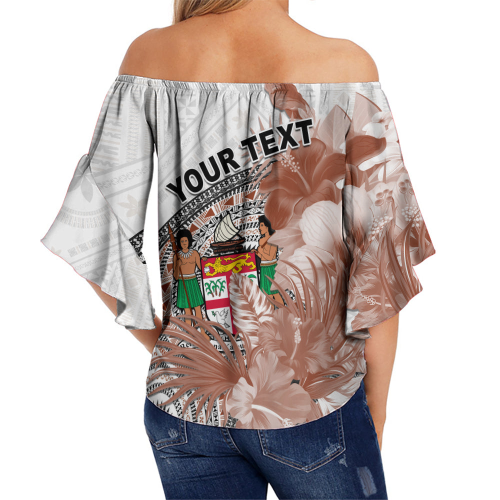(Custom Personalised) Fiji Tapa Off Shoulder Waist Wrap Top White Fijian Masi Be Loved Hibiscus