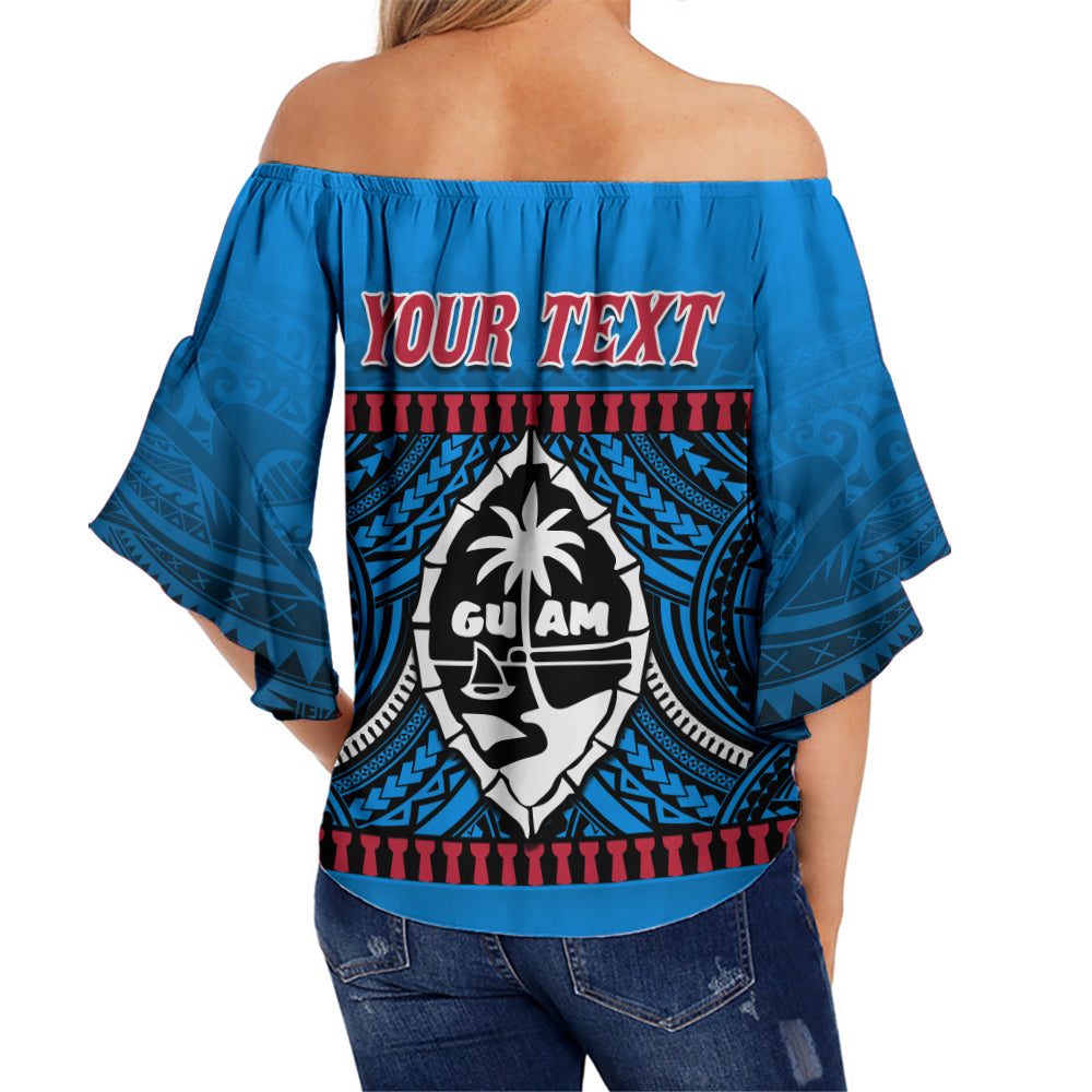 (Custom Personalised) Guam Chamorro Off Shoulder Waist Wrap Top Latte Stone Blue Polynesian Haligi