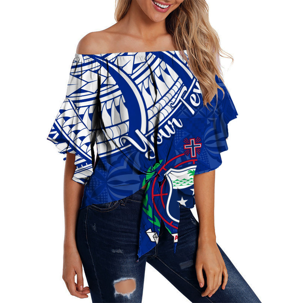 (Custom Personalised) Samoa Siapo Off Shoulder Waist Wrap Top Sporty Mix Barkcloth Panel