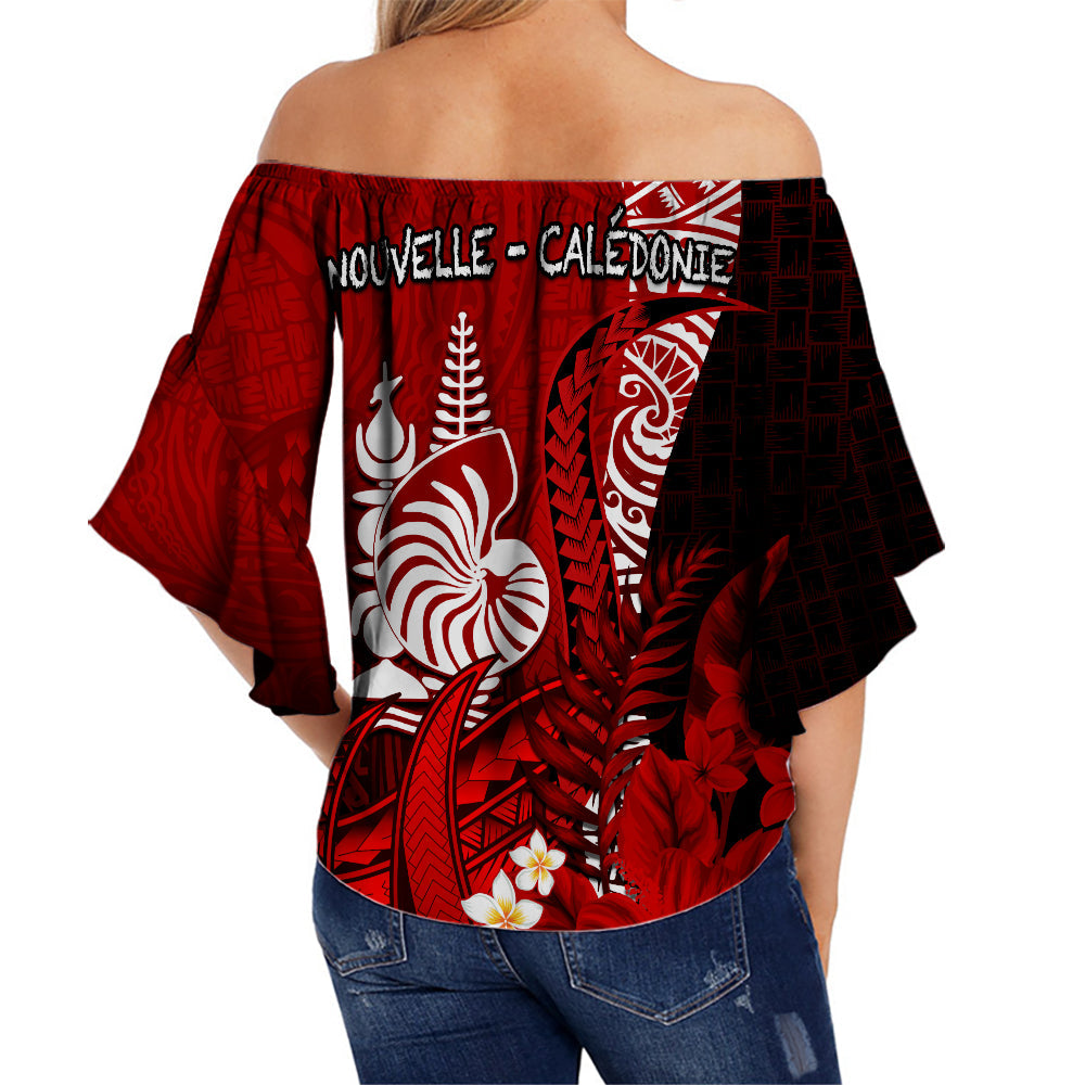 (Custom Personalised) New Caledonia Off Shoulder Waist Wrap Top Nautilus Red Polynesian Hibiscus