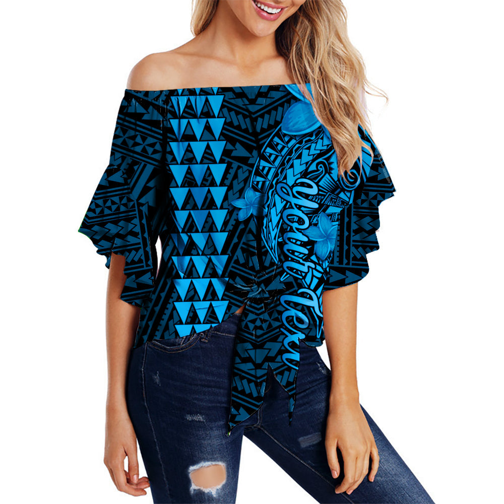 (Custom Personalised) Hawaii Off Shoulder Waist Wrap Top Kakau Kanaka Maoli Combine Polynesian Shark Ver.03