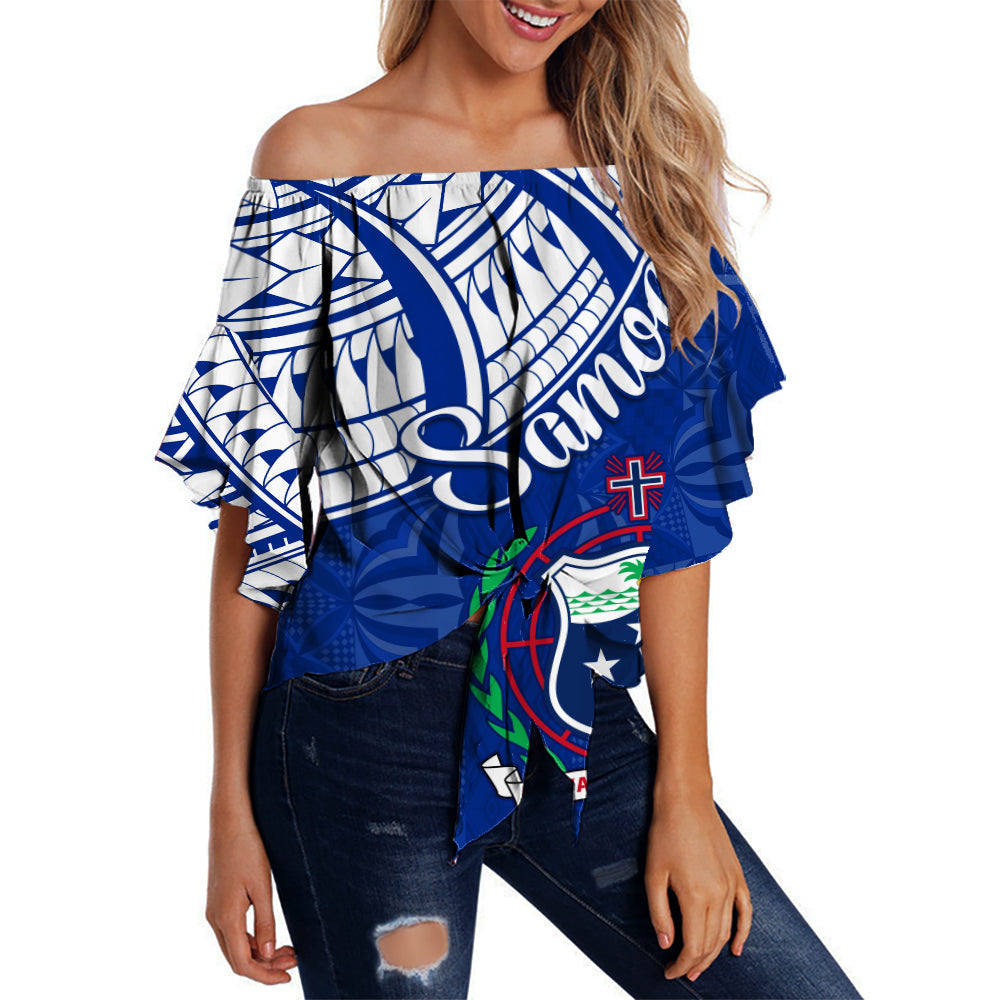 Samoa Siapo Off Shoulder Waist Wrap Top Sporty Mix Barkcloth Panel
