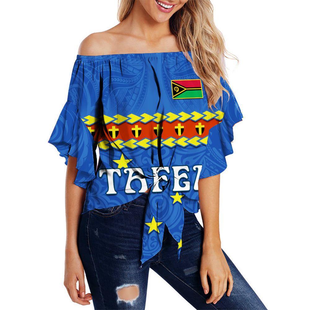 Tafea Province Off Shoulder Waist Wrap Top Vanuatu Pig Tusk Polynesian Flag Style