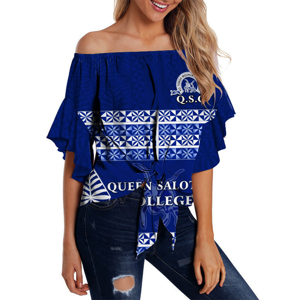 Queen Salote College Off Shoulder Waist Wrap Top Tonga Pattern - Class Year and Your Text