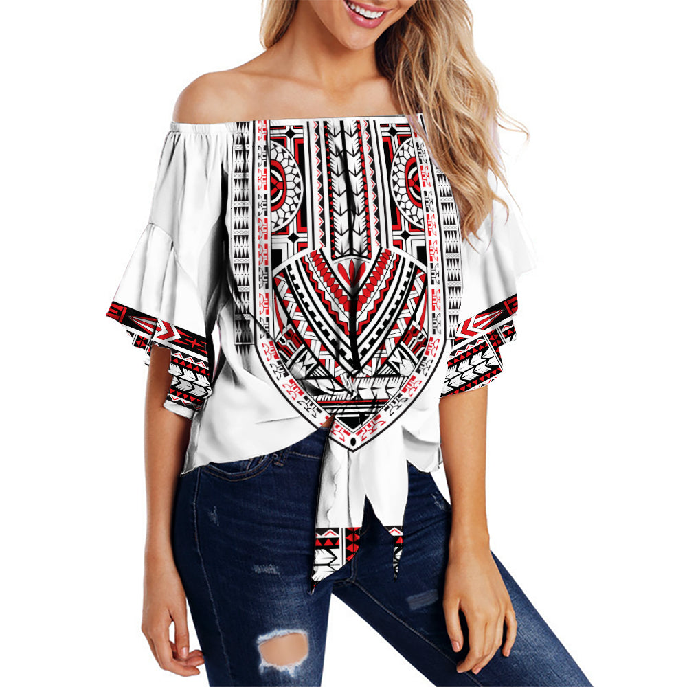 Polynesian Off Shoulder Waist Wrap Top Dashiki With Polynesian Tattoo Royal Version