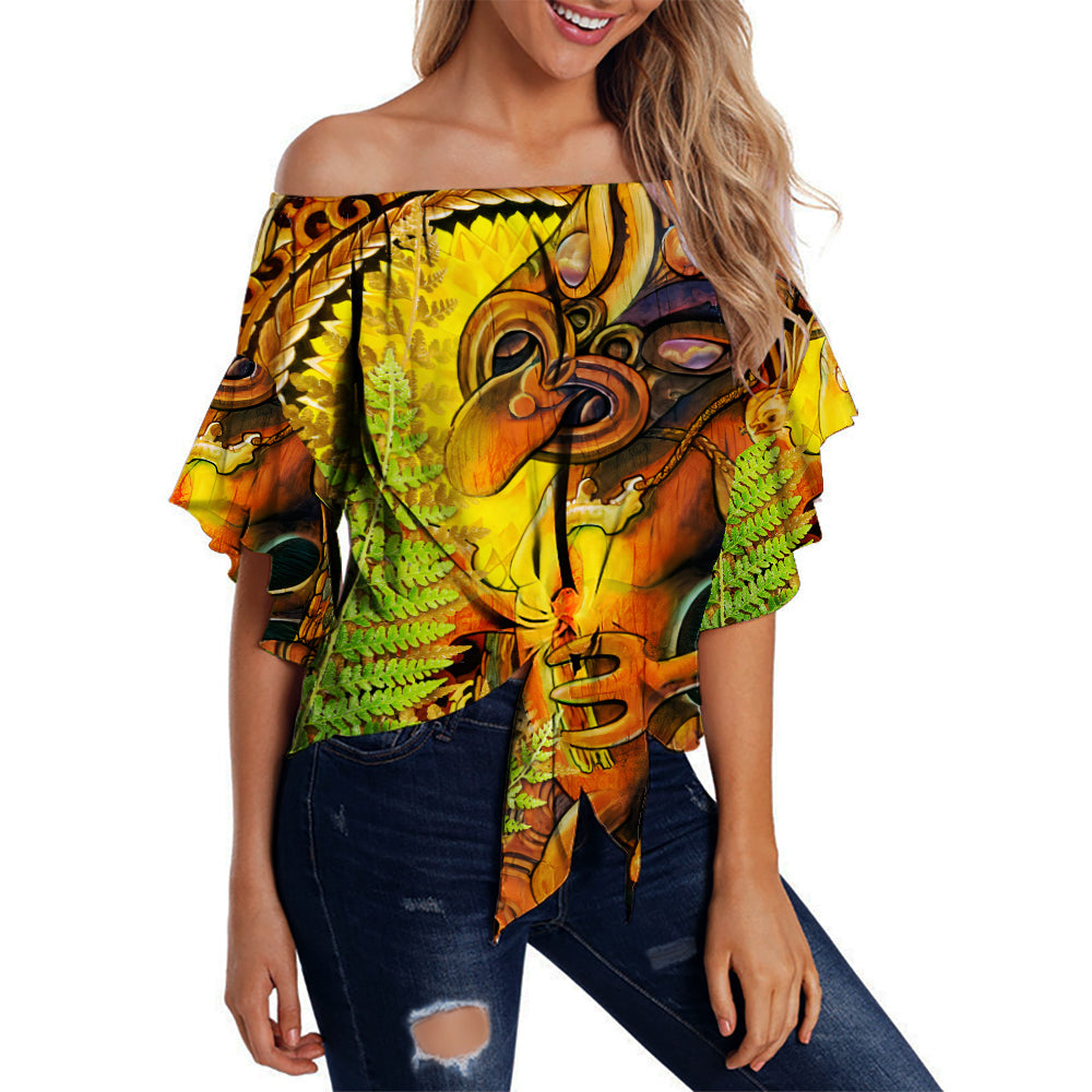 Hei Tiki Maori Off Shoulder Waist Wrap Top Fern Aotearoa Ta Moko Sun