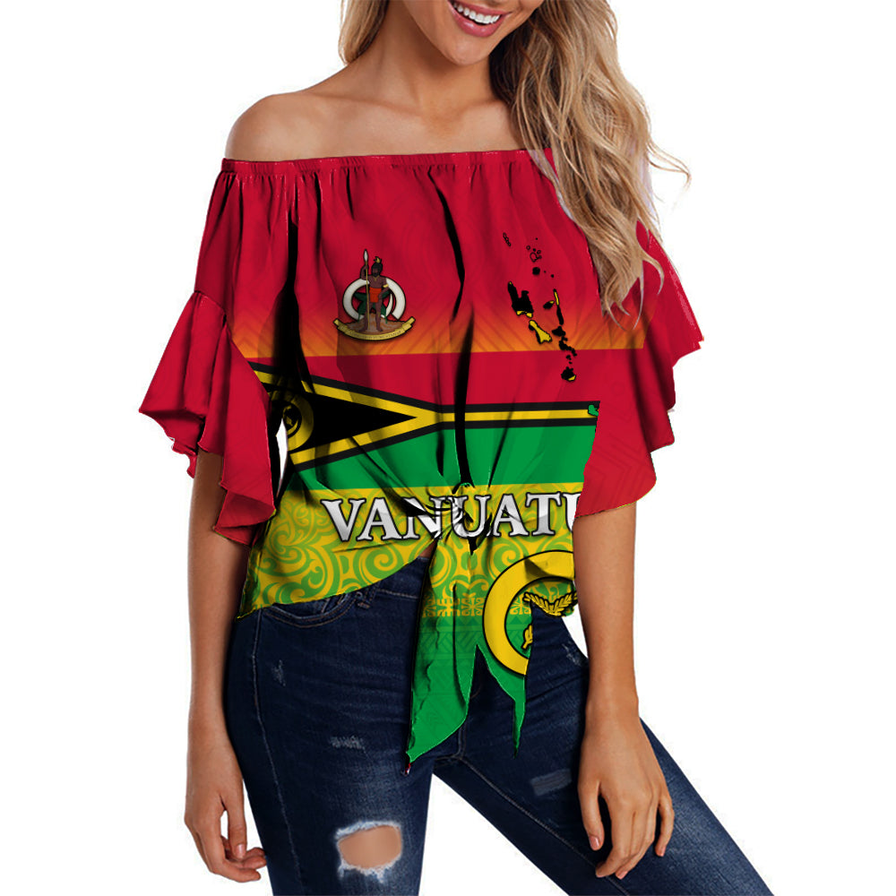 Vanuatu Color Off Shoulder Waist Wrap Top Six Provinces and Map