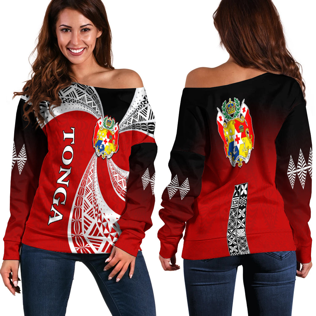 Tonga Distinctive Off Shoulder Sweater Tongan Tapa Pattern