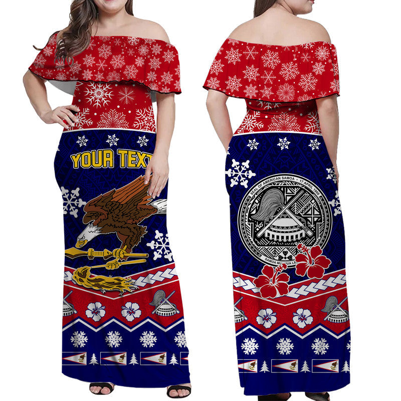 Custom Personalised American Samoa Tribal Polynesian Christmas Vibe Women Off Shoulder Long Dress