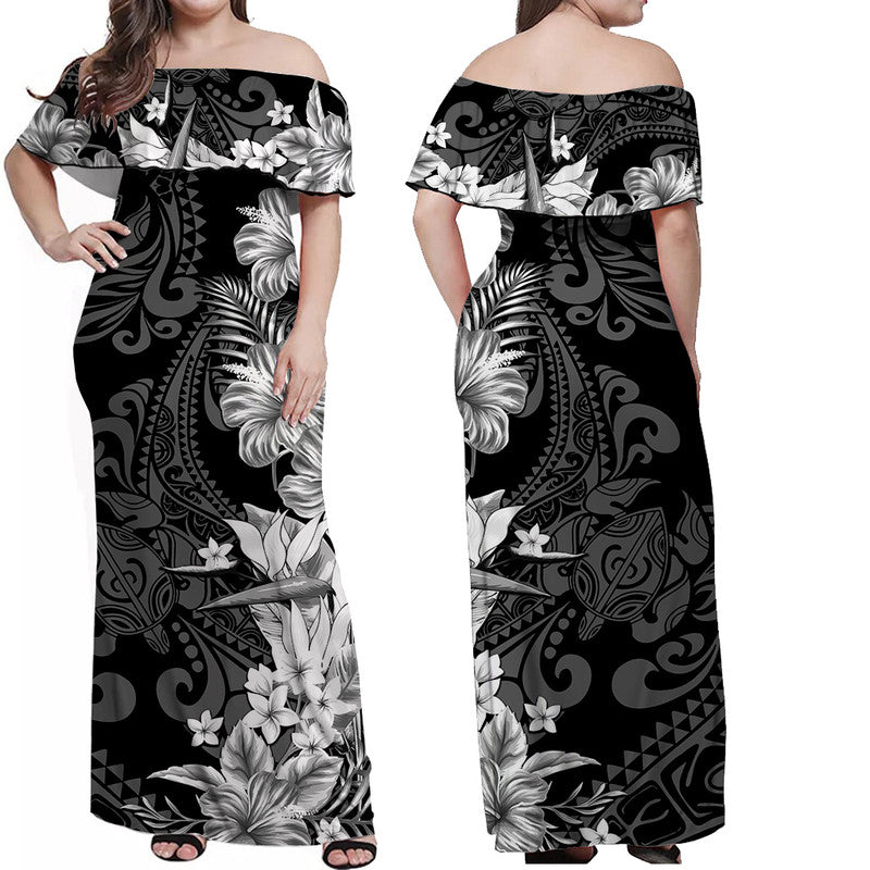 Hawaiian Matching Outfits For Couples Hawaii Flowers Mix Tribal Pattern Combo Dress And Shirt White