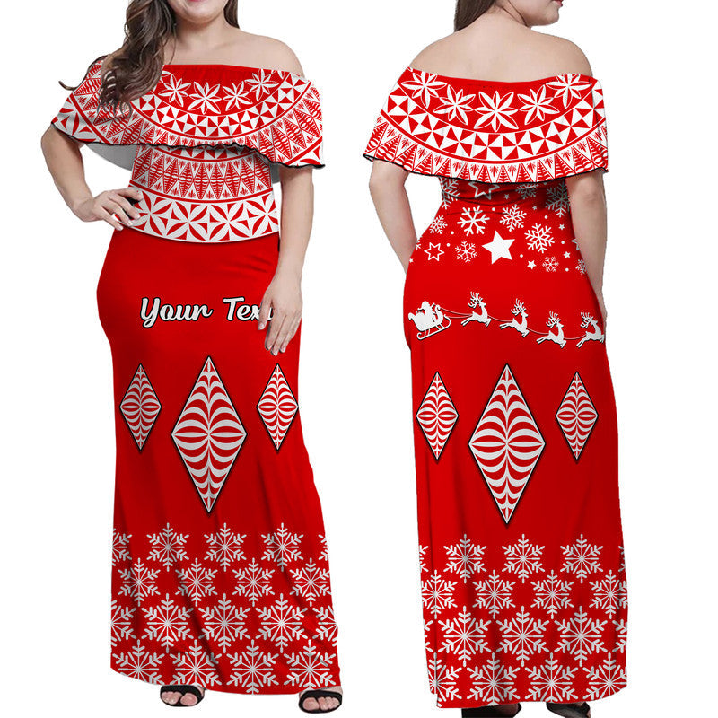 Custom Personalised Tonga Kupesi Ngatu Merry Christmas Women Off Shoulder Long Dress