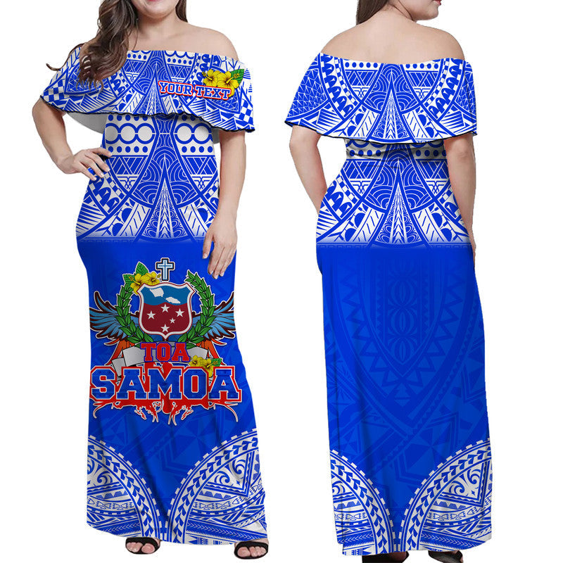 Custom Personalised Toa Samoa Polynesian Rugby Women Off Shoulder Long Dress Samoan Flag Blue Color