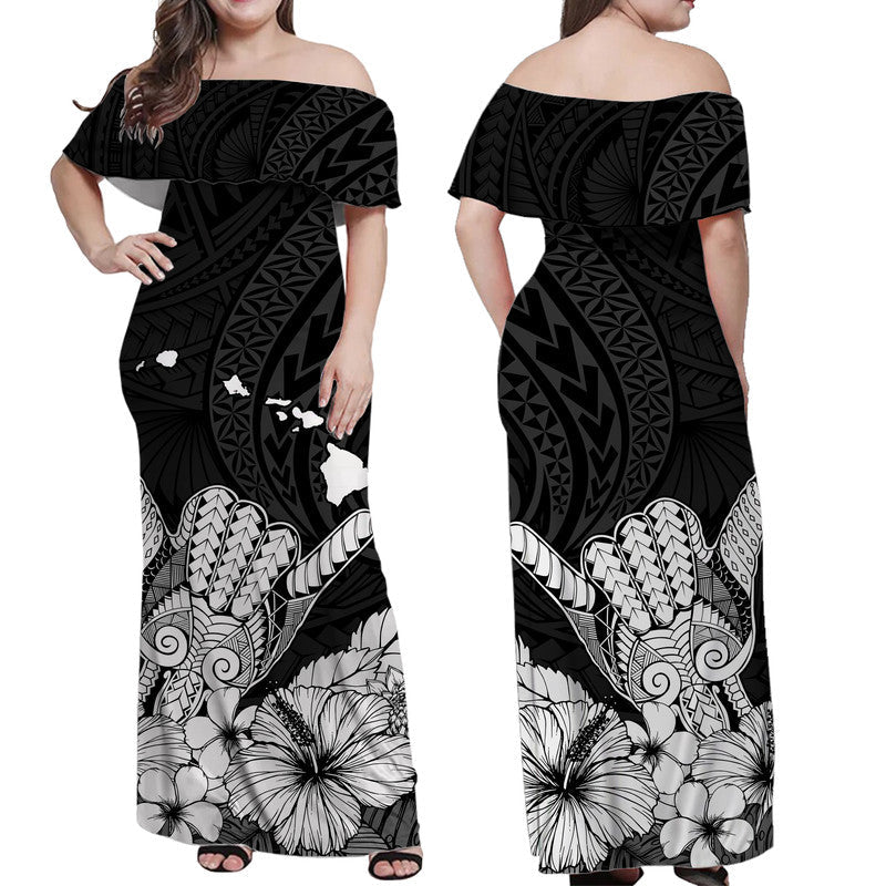 Hawaii Shaka Sign Off Shoulder Long Dress Black Version
