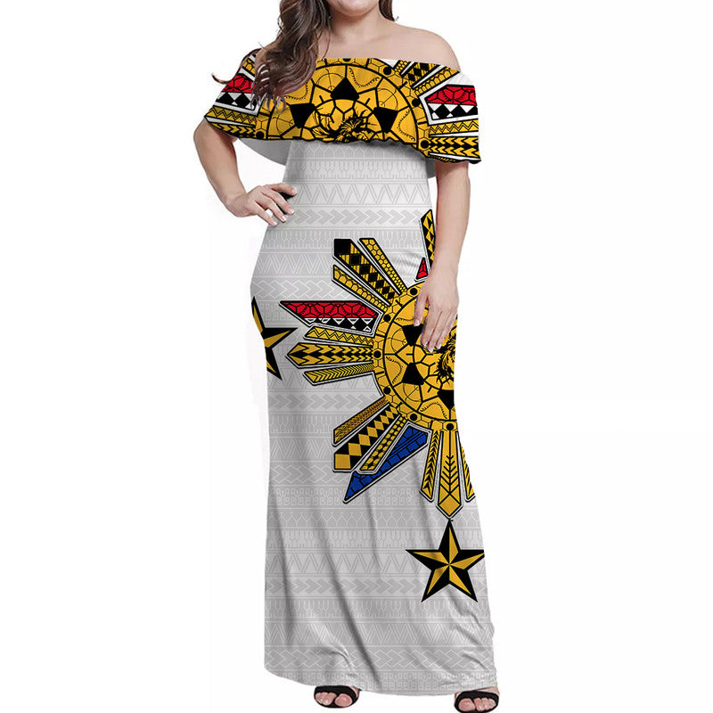 Filipino Off Shoulder Long Dress Tribal White Style