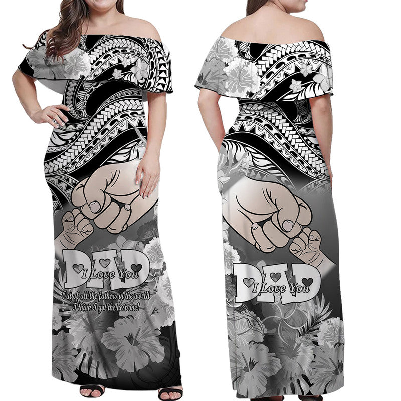 Matching Couple Outfit Polyneisian Pride Happy Father Day Combo Off Long Dress and Hawaiian Shirt I Love You Dad Polynesian Tribal Black