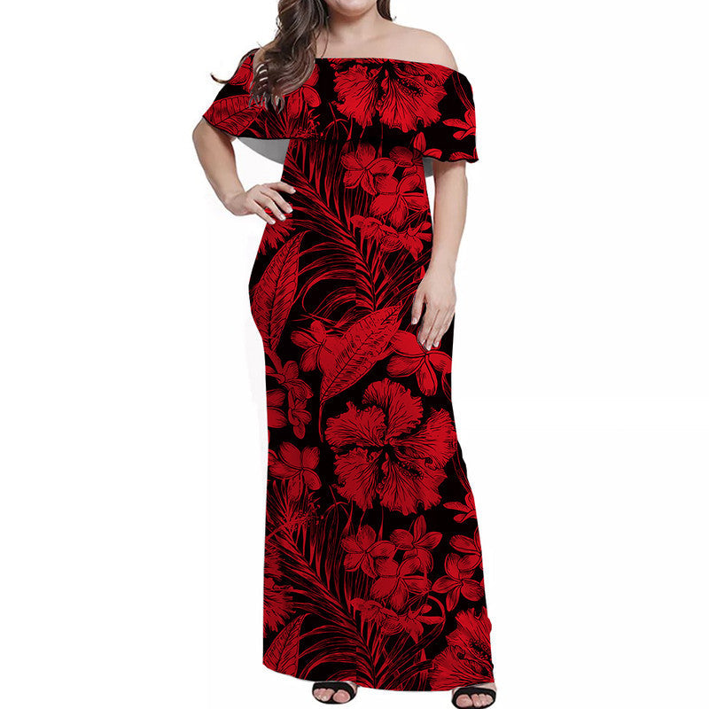Matching Outfits For Couples Aloha Hawaii Flowers Summer Combo Dress And Shirt Red