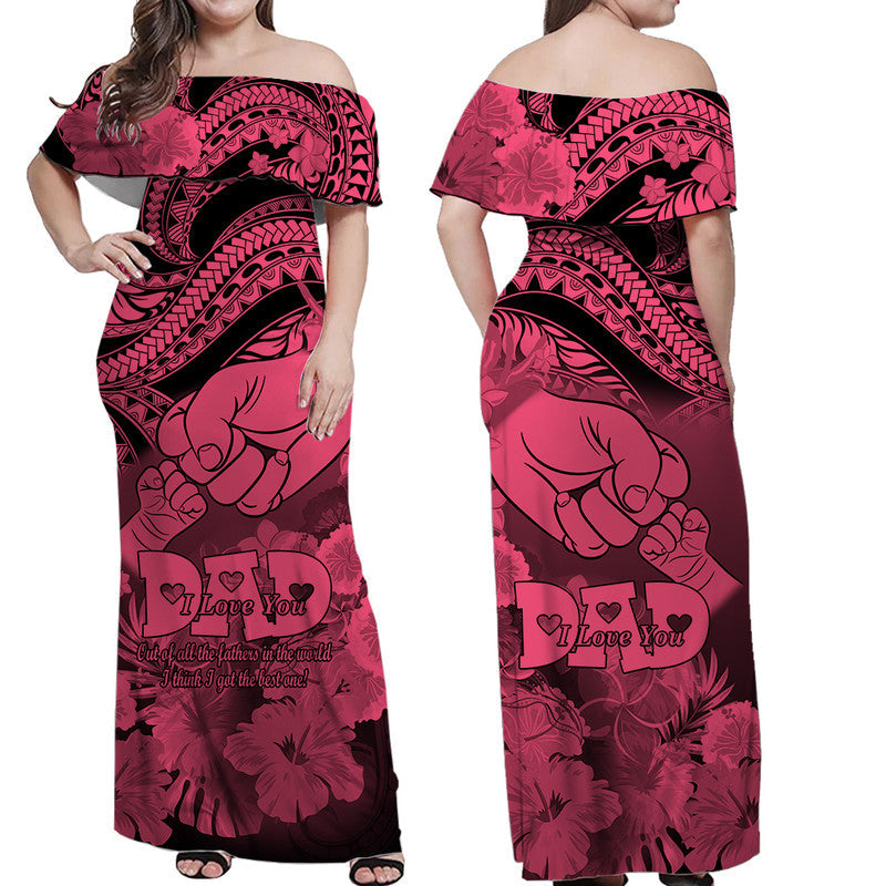 Matching Couple Outfit Polyneisian Pride Happy Father Day Combo Off Long Dress and Hawaiian Shirt I Love You Dad Polynesian Tribal Pink