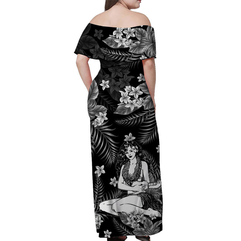 Polynesian Couple Outfits Hawaii Summer Colorful Hula Girl Combo Dress And Shirt Grey