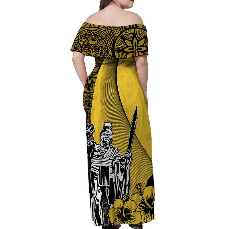 Hawaiian King Kamehameha Off Shoulder Long Dress Vibe Yellow Style