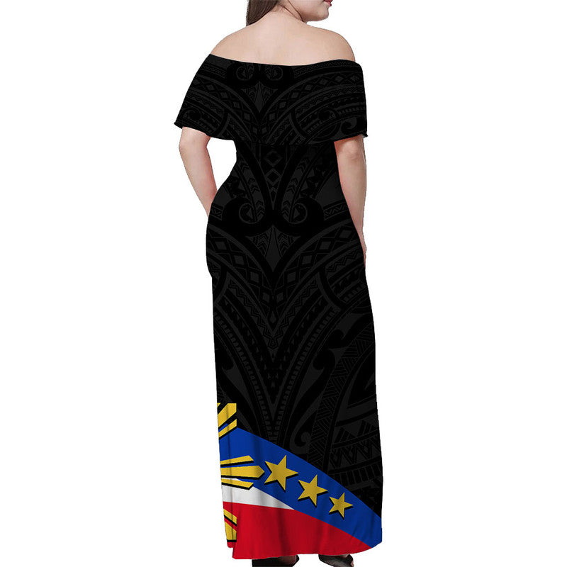 Pilipinas Off Shoulder Long Dress Simple Style Black