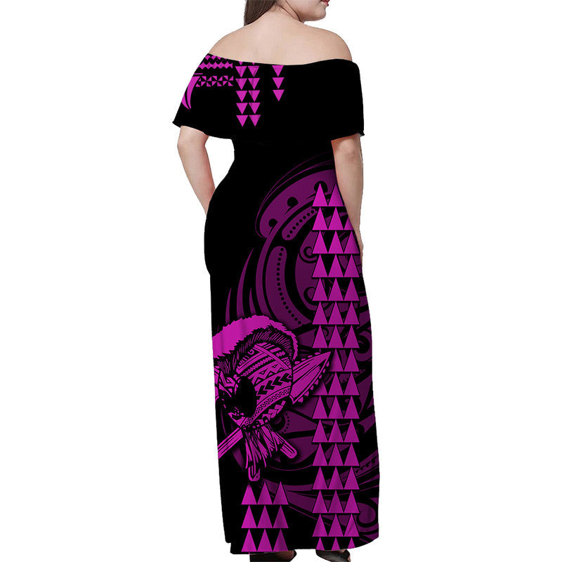 Hawaii Polynesian Warrior Kakau Off Shoulder Long Dress Purple