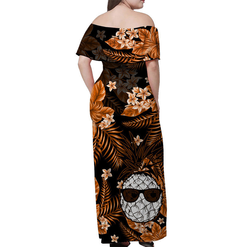 Hawaii Summer Colorful Off Shoulder Long Dress Pineapple Orange