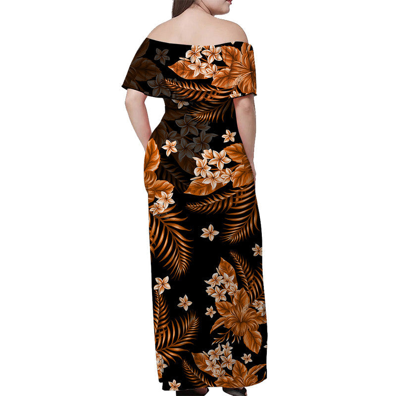 Hawaii Summer Colorful Off Shoulder Long Dress Orange