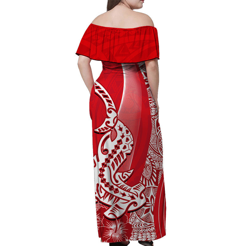 Hawaiian Shark Polynesian Off Shoulder Long Dress Vibe Red Style