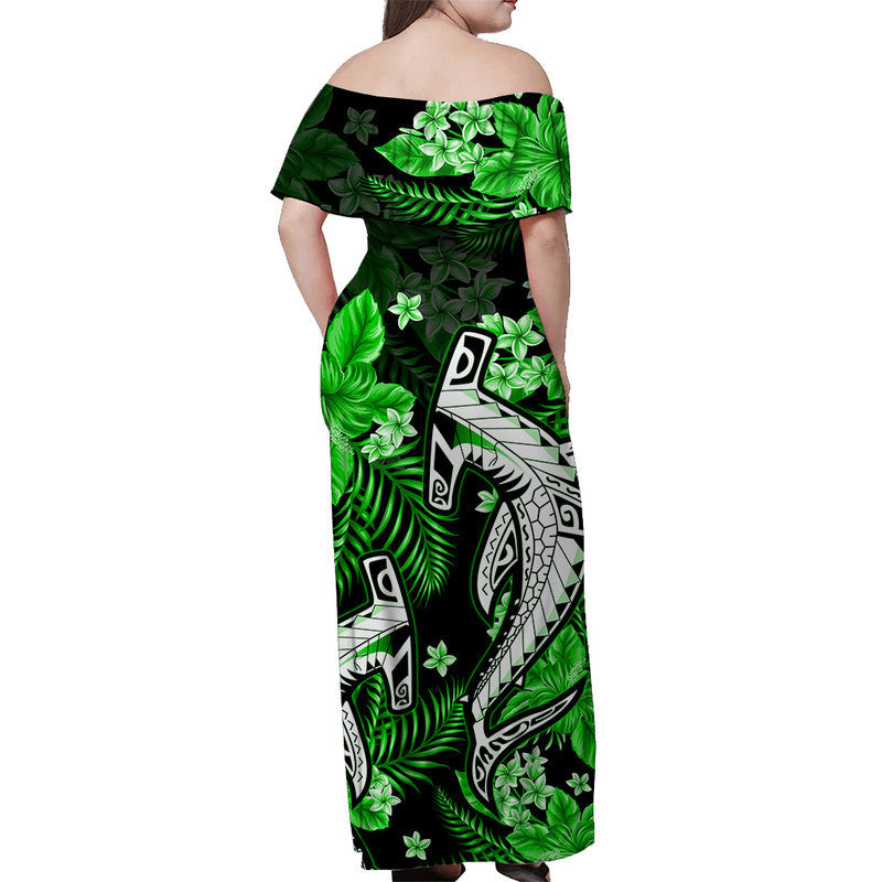 Hawaiian Matching Outfits For Couples Hawaii Summer Colorful Shark Combo Dress And Shirt Green