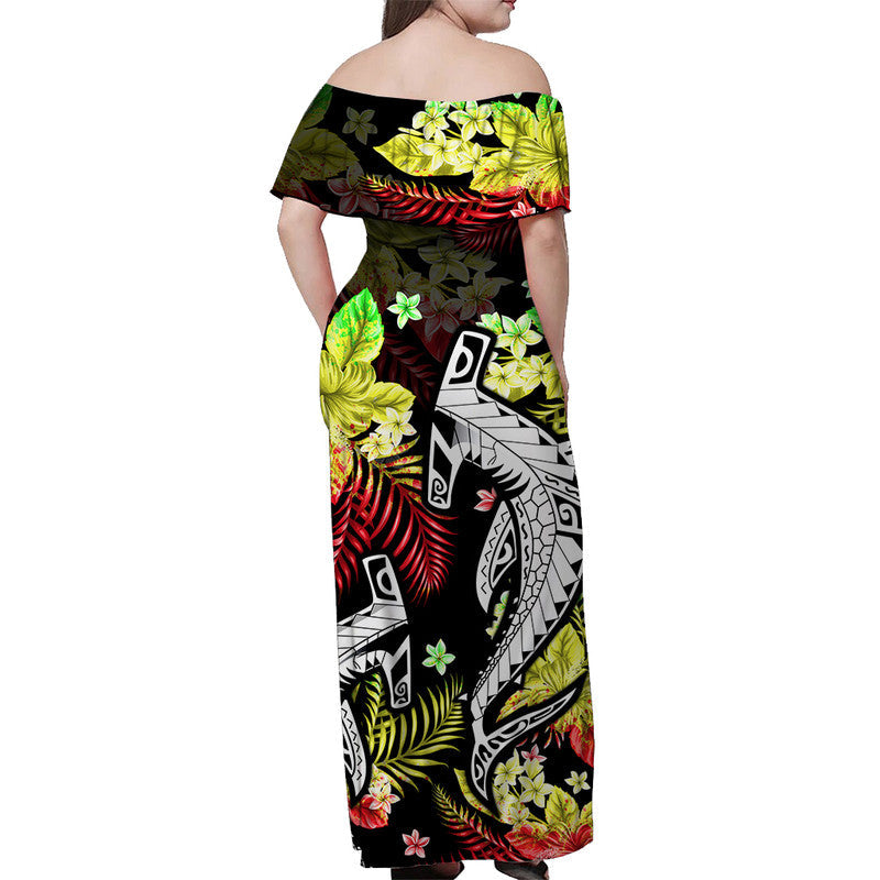 Hawaii Summer Colorful Off Shoulder Long Dress Shark Reggage