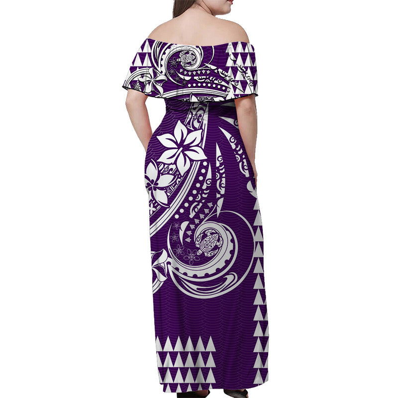 Kakau Hawaiian Polynesian Off Shoulder Long Dress Purple