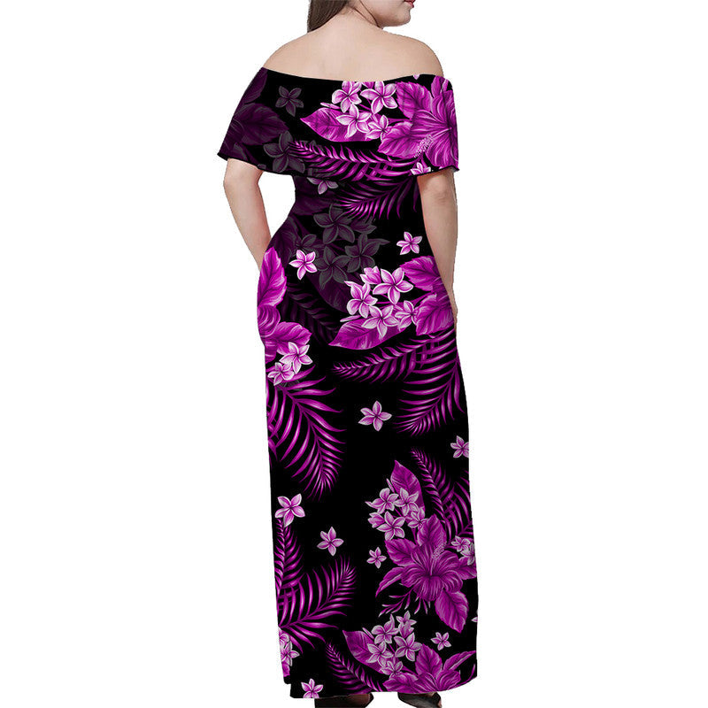 Hawaii Summer Colorful Off Shoulder Long Dress Purple