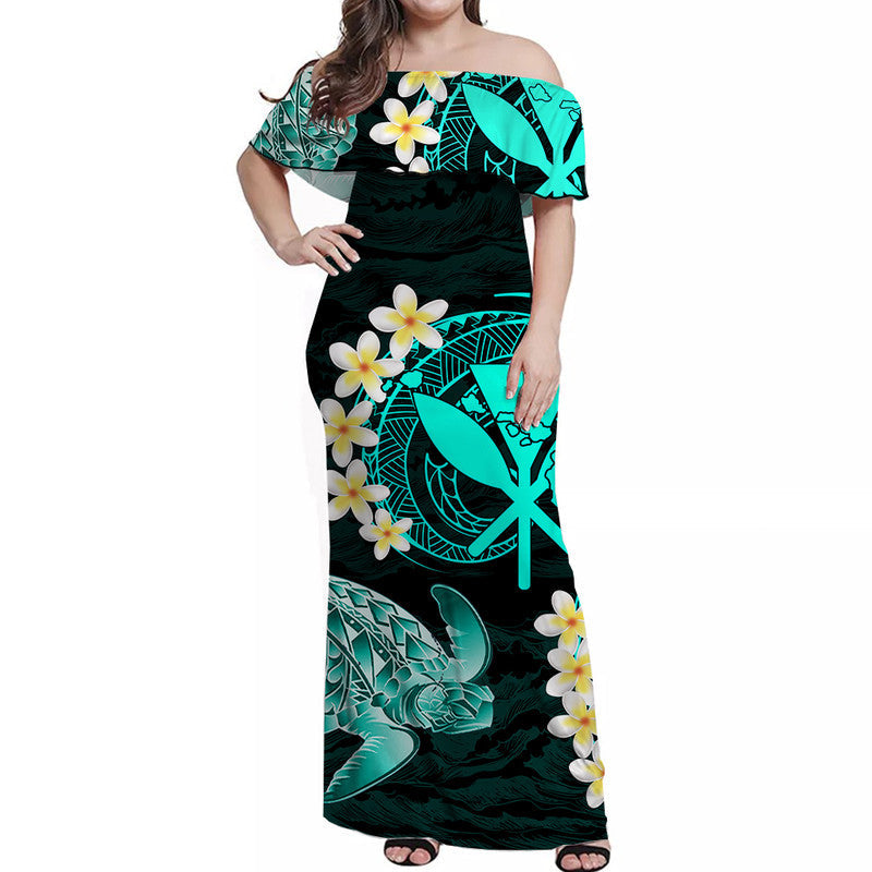 Hawaii Kanaka Turtle Off Shoulder Long Dress Style No.4