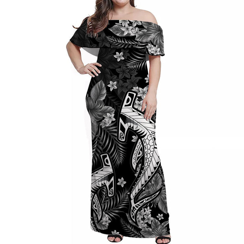 Hawaii Summer Colorful Off Shoulder Long Dress Shark Gray