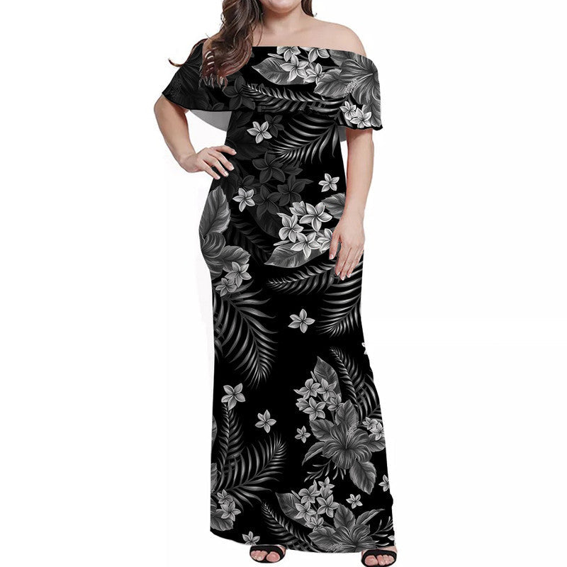 Hawaii Summer Colorful Off Shoulder Long Dress Gray