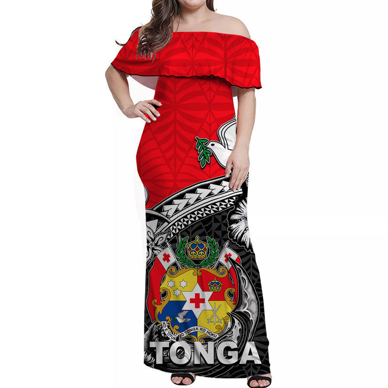 Tonga Hook Tattoo Off Shoulder Long Dress Black