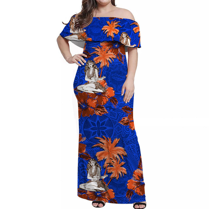 Off Shoulder Long Dress Hawaii Summer Hula Girl No.7