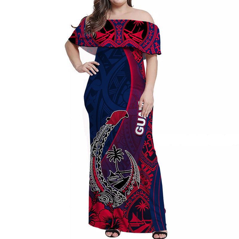 Guam Fish Hook Off Shoulder Long Dress Flag Color Style